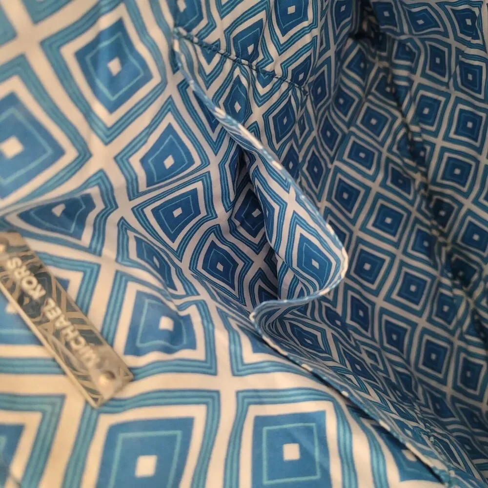 Michael‎ Kors Island Capri Tote Bag Blue White Large Shopper Canvas Cotton